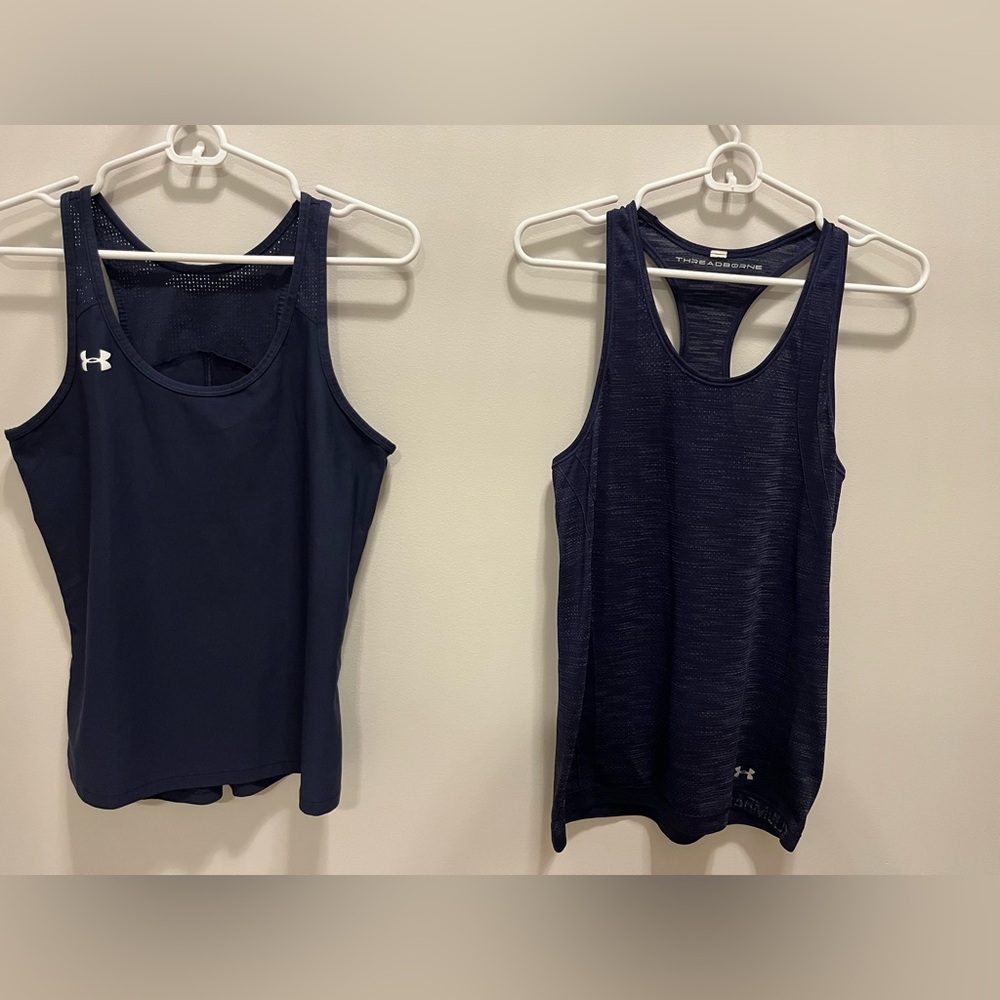 Set of 2! Two Under Armour Navy Blue Racerback Activewear Tank Tops